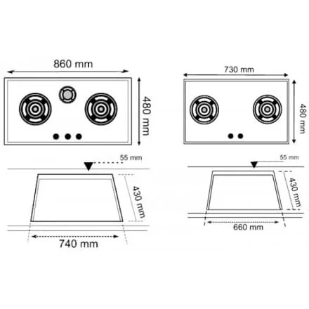 Hình ảnh bản vẽ kỹ thuật Bếp Điện Từ Hafele HC-IHH80A 539.66.698 Kết Hợp Hút Mùi 2 Vùng Nấu