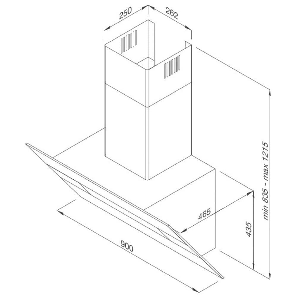 Hình ảnh bản vẽ kỹ thuật Máy Hút Khói Khử Mùi Malloca Gama K3155.7 Áp Tường