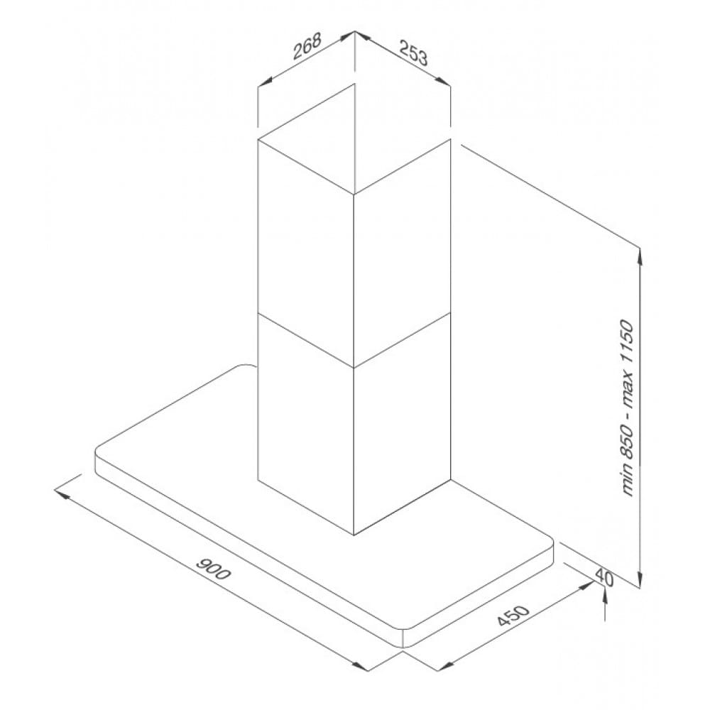 Hình ảnh bản vẽ kỹ thuật Máy Hút Khói Khử Mùi Malloca Gama K3155.7 Áp Tường