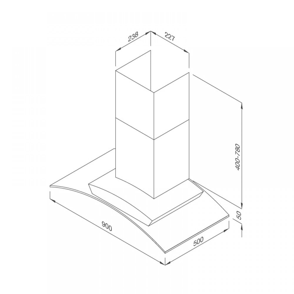 Hình ảnh bản vẽ kỹ thuật Máy Hút Khói Khử Mùi Malloca Gama K3155.7 Áp Tường