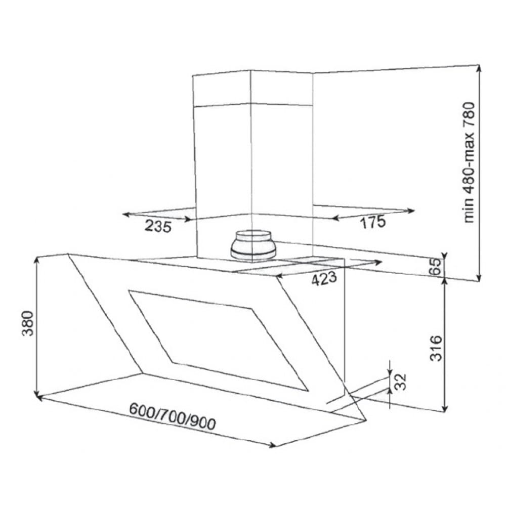Hình ảnh bản vẽ kỹ thuật Máy Hút Mùi Teka DBB 60 40460400 Áp Tường