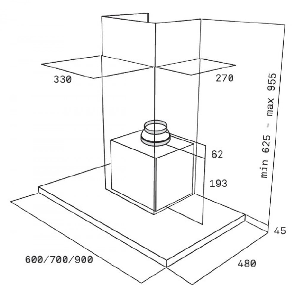 Hình ảnh bản vẽ kỹ thuật Máy Hút Mùi Teka DBB 60 40460400 Áp Tường
