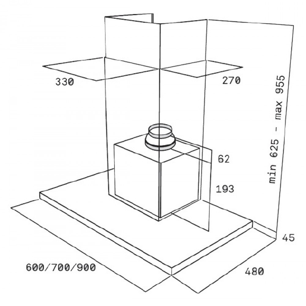 Hình ảnh bản vẽ kỹ thuật Máy Hút Mùi Teka DBB 60 40460400 Áp Tường