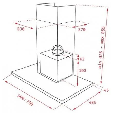 Hình ảnh bản vẽ kỹ thuật Máy Hút Mùi Teka DBB 60 40460400 Áp Tường