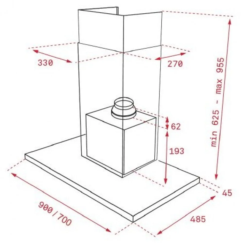 Hình ảnh bản vẽ kỹ thuật Máy Hút Mùi Teka DBB 60 40460400 Áp Tường