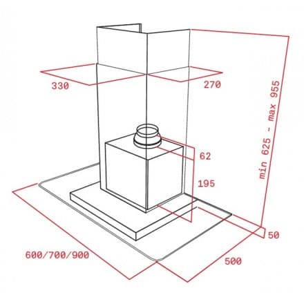 Hình ảnh bản vẽ kỹ thuật Máy Hút Mùi Teka DBB 60 40460400 Áp Tường