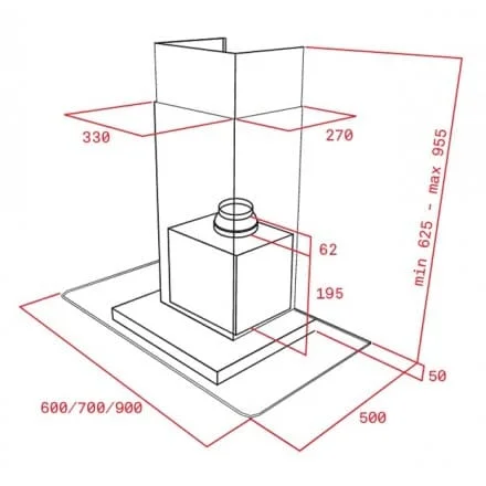 Hình ảnh bản vẽ kỹ thuật Máy Hút Mùi Teka DBB 60 40460400 Áp Tường