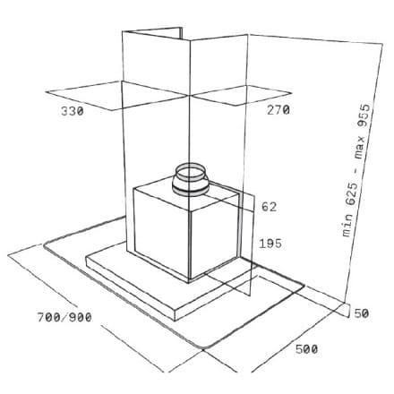 Hình ảnh bản vẽ kỹ thuật Máy Hút Mùi Teka DBB 60 40460400 Áp Tường