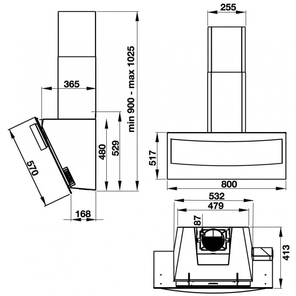 Hình ảnh bản vẽ kỹ thuật Máy Hút Khói Khử Mùi Malloca Gama K3155.7 Áp Tường