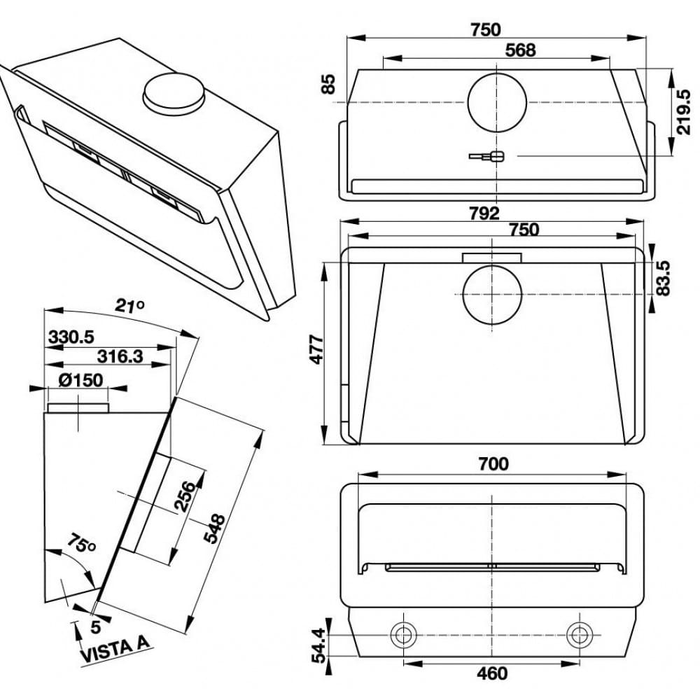 Hình ảnh bản vẽ kỹ thuật Máy Hút Khói Khử Mùi Malloca Gama K3155.7 Áp Tường