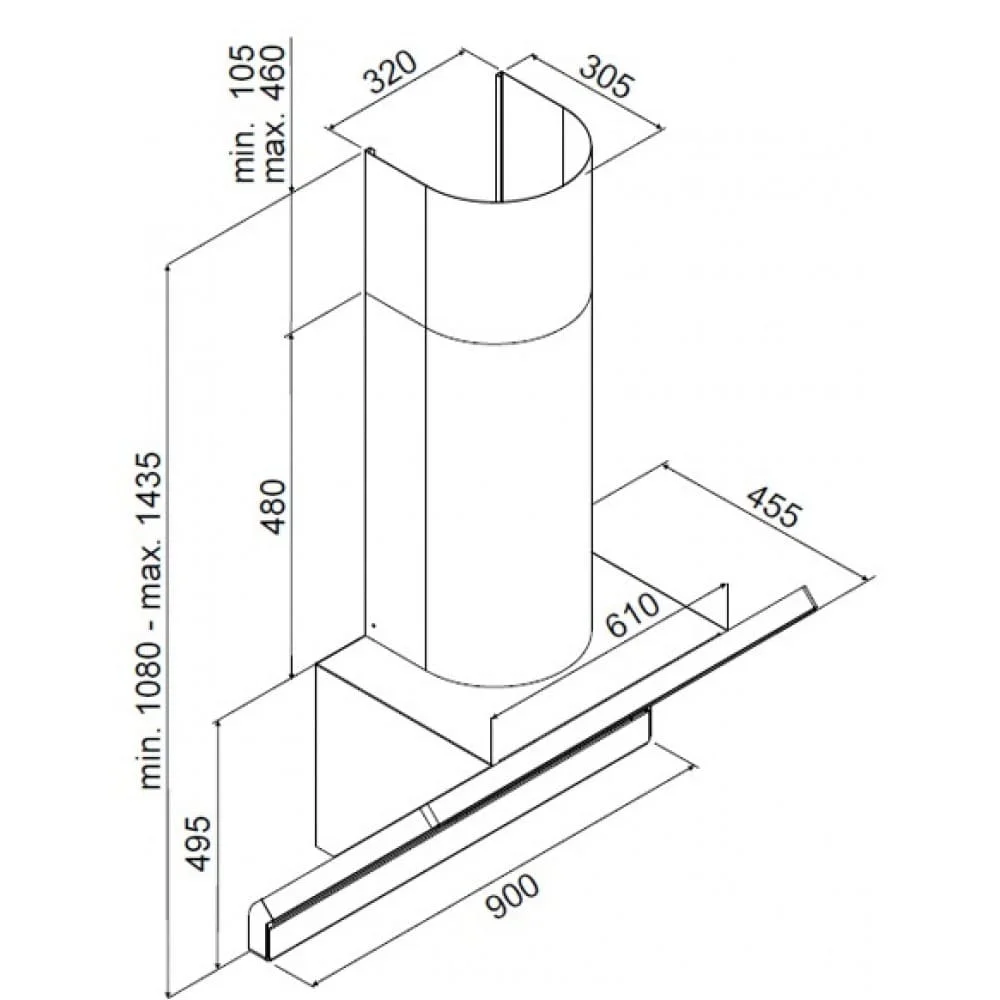 Hình ảnh bản vẽ kỹ thuật Máy Hút Khói Khử Mùi Malloca Gama K3155.7 Áp Tường
