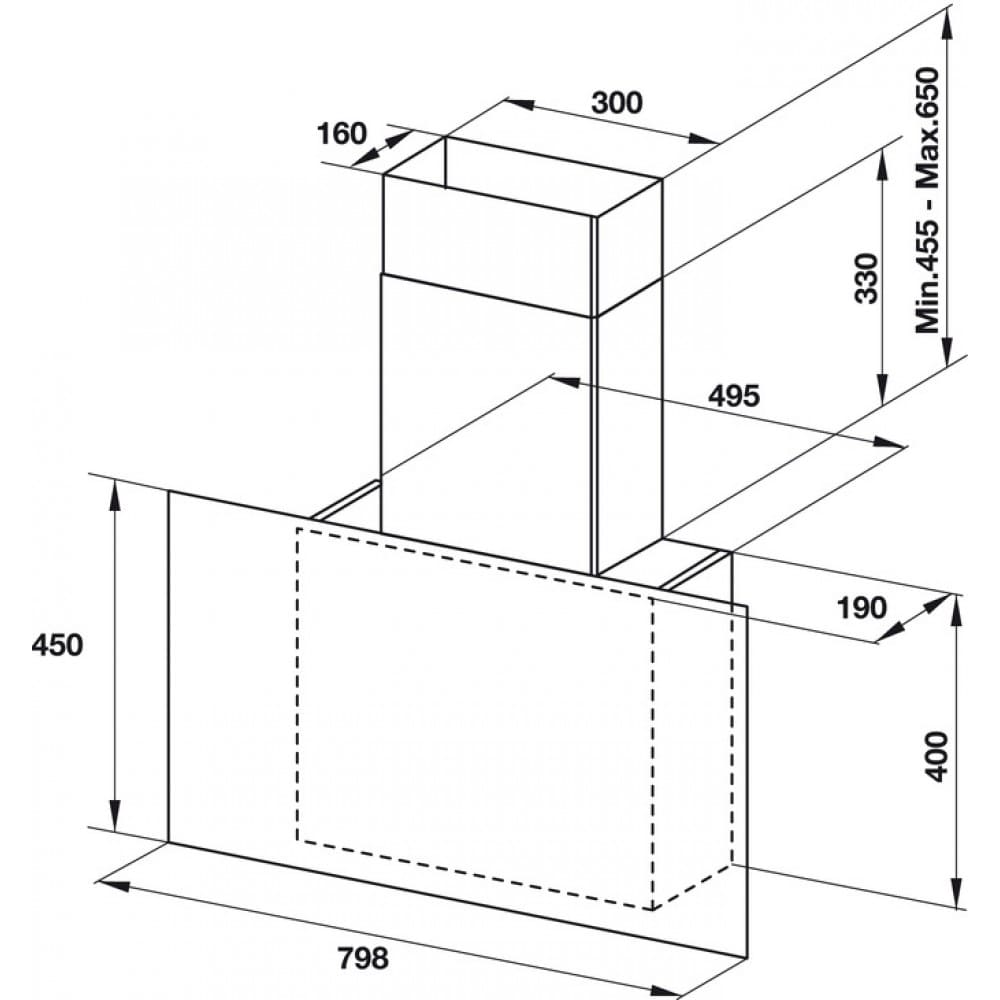 Hình ảnh bản vẽ kỹ thuật Máy Hút Khói Khử Mùi Malloca Gama K3155.7 Áp Tường