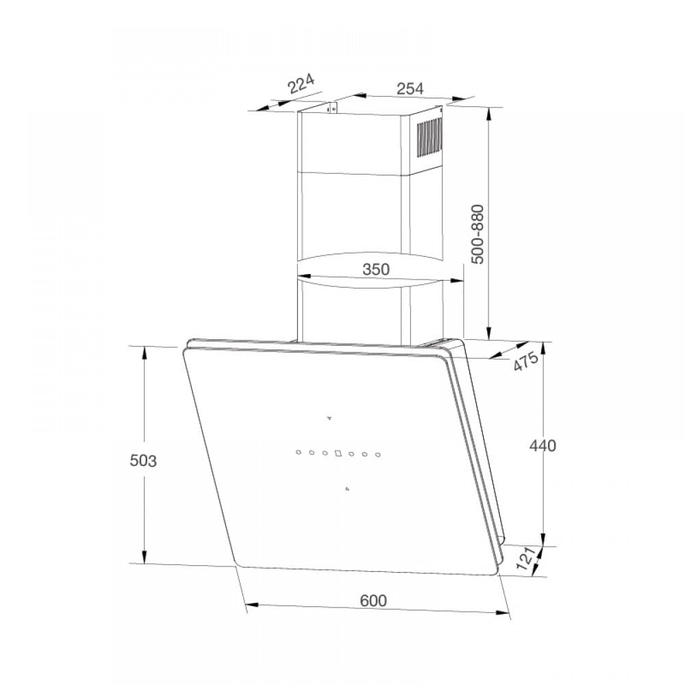 Hình ảnh bản vẽ kỹ thuật Máy Hút Khói Khử Mùi Malloca Gama K3155.7 Áp Tường