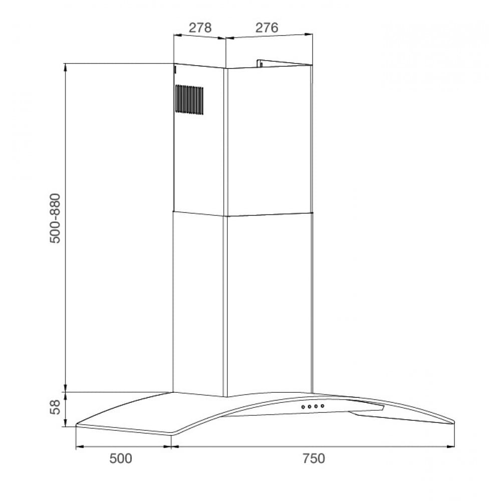 Hình ảnh bản vẽ kỹ thuật Máy Hút Khói Khử Mùi Malloca Gama K3155.7 Áp Tường