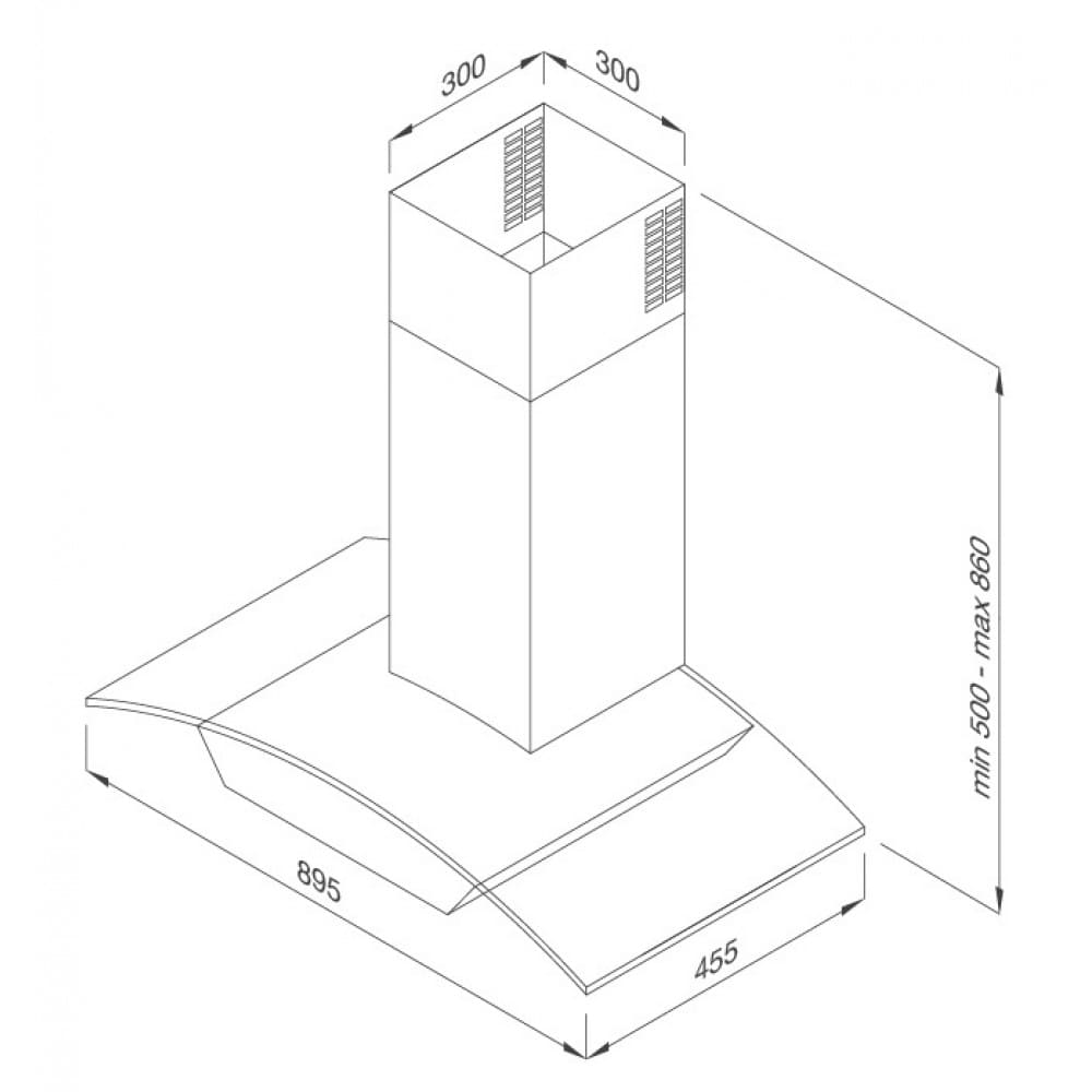 Hình ảnh bản vẽ kỹ thuật Máy Hút Khói Khử Mùi Malloca Gama K3155.7 Áp Tường