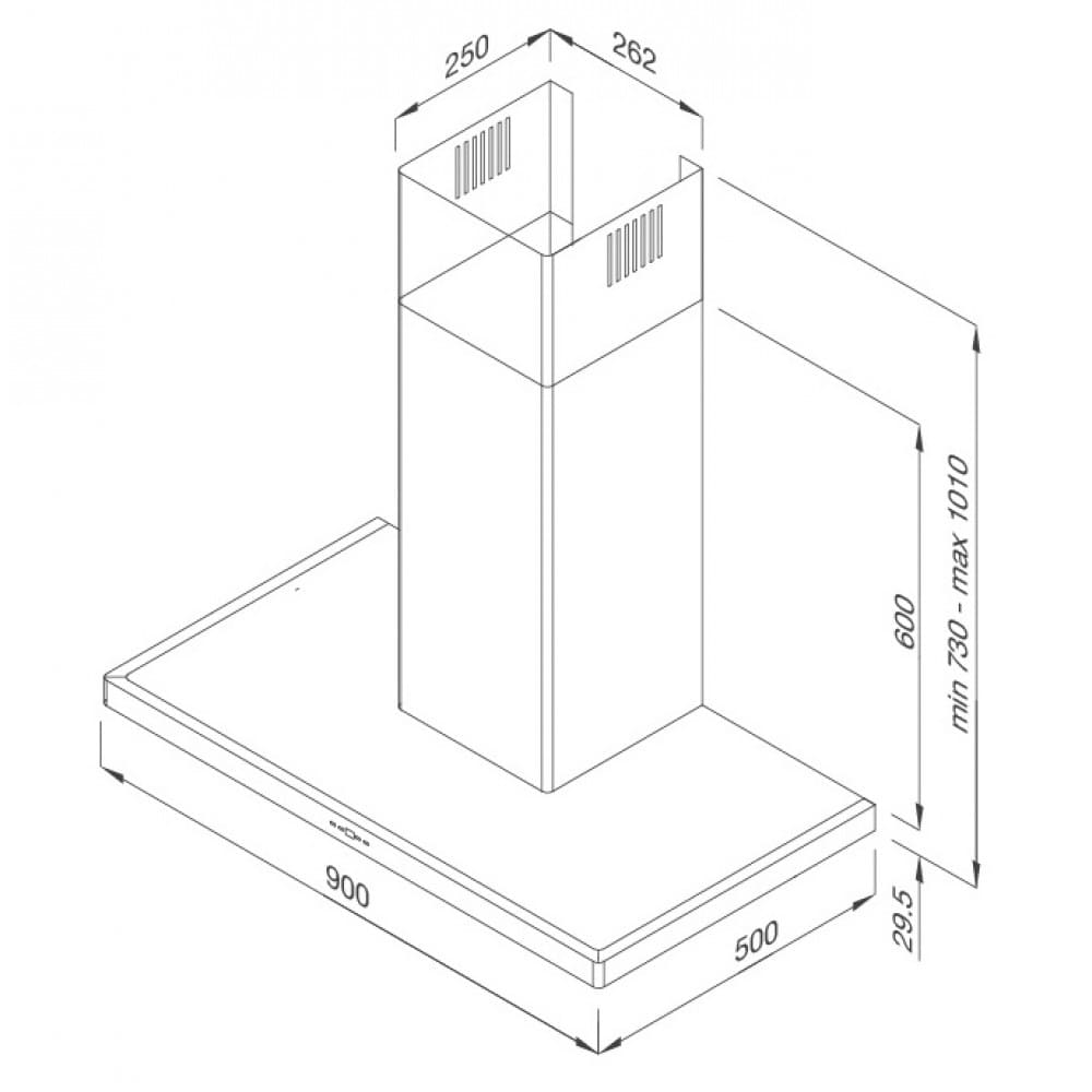 Hình ảnh bản vẽ kỹ thuật Máy Hút Khói Khử Mùi Malloca Gama K3155.7 Áp Tường