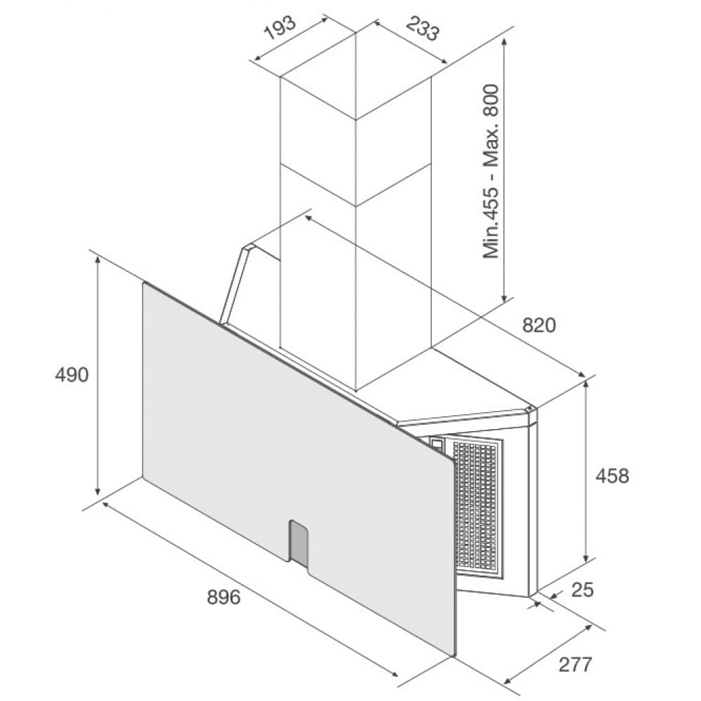 Hình ảnh bản vẽ kỹ thuật Máy Hút Khói Khử Mùi Malloca Gama K3155.7 Áp Tường