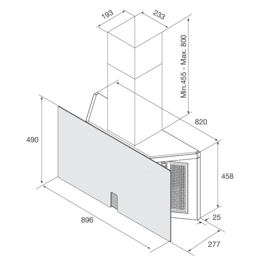 Hình ảnh bản vẽ kỹ thuật Máy Hút Khói Khử Mùi Malloca Gama K3155.7 Áp Tường