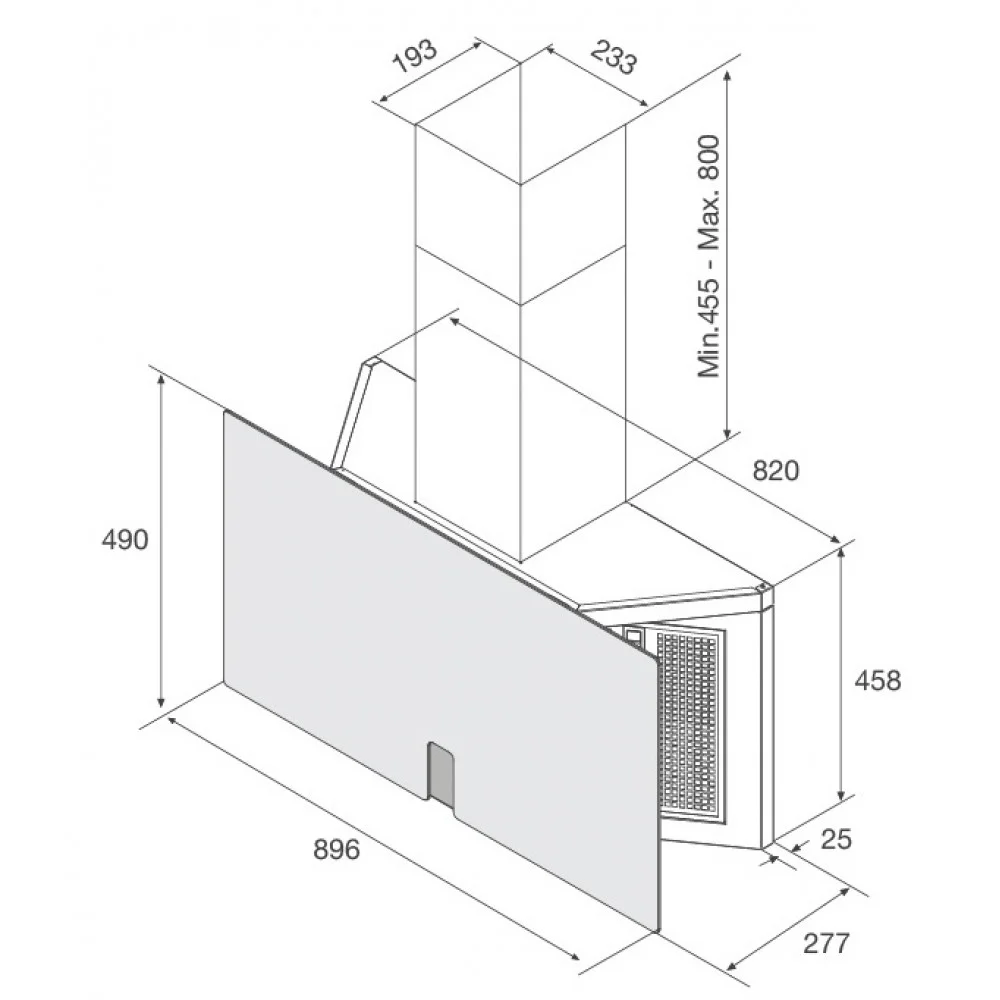 Hình ảnh bản vẽ kỹ thuật Máy Hút Khói Khử Mùi Malloca Gama K3155.7 Áp Tường