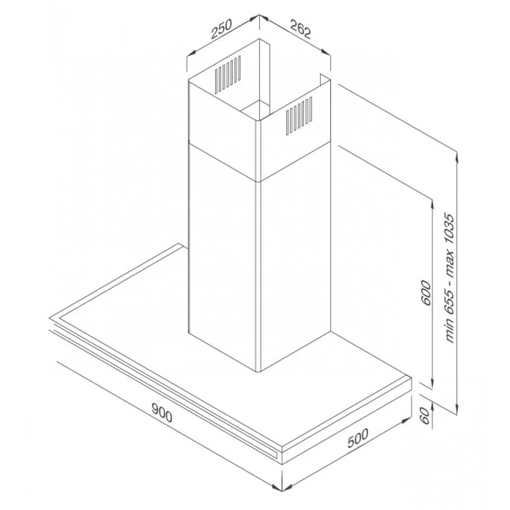 Hình ảnh bản vẽ kỹ thuật Máy Hút Khói Khử Mùi Malloca Gama K3155.7 Áp Tường