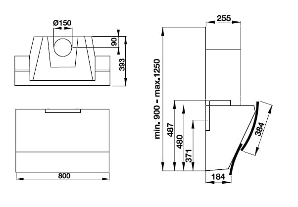 Hình ảnh bản vẽ kỹ thuật Máy Hút Khói Khử Mùi Malloca Gama K3155.7 Áp Tường