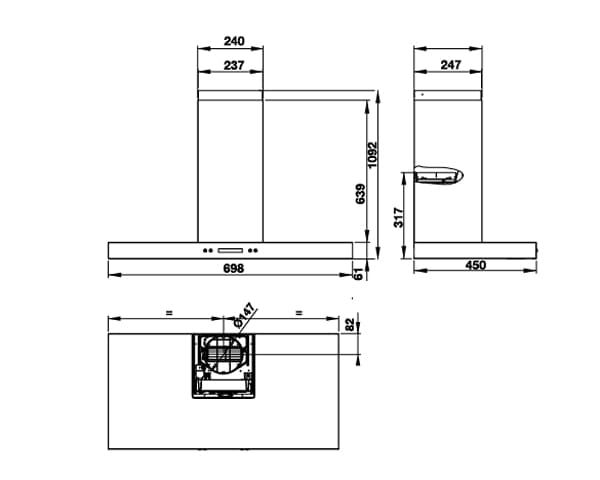 Hình ảnh bản vẽ kỹ thuật Máy Hút Khói Khử Mùi Malloca Gama K3155.7 Áp Tường