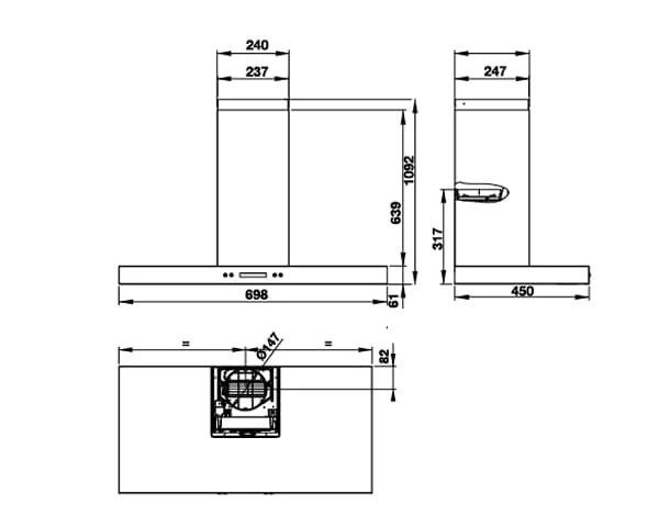 Hình ảnh bản vẽ kỹ thuật Máy Hút Khói Khử Mùi Malloca Gama K3155.7 Áp Tường