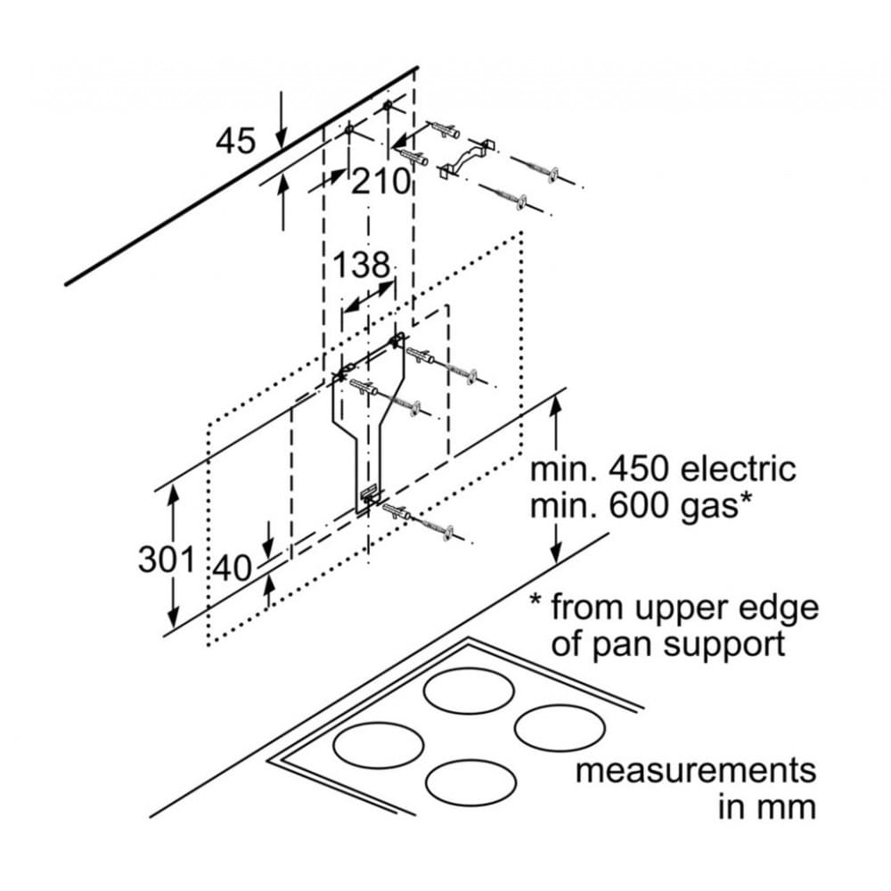 Hình ảnh bản vẽ kỹ thuật Máy Hút Mùi Teka DBB 60 40460400 Áp Tường