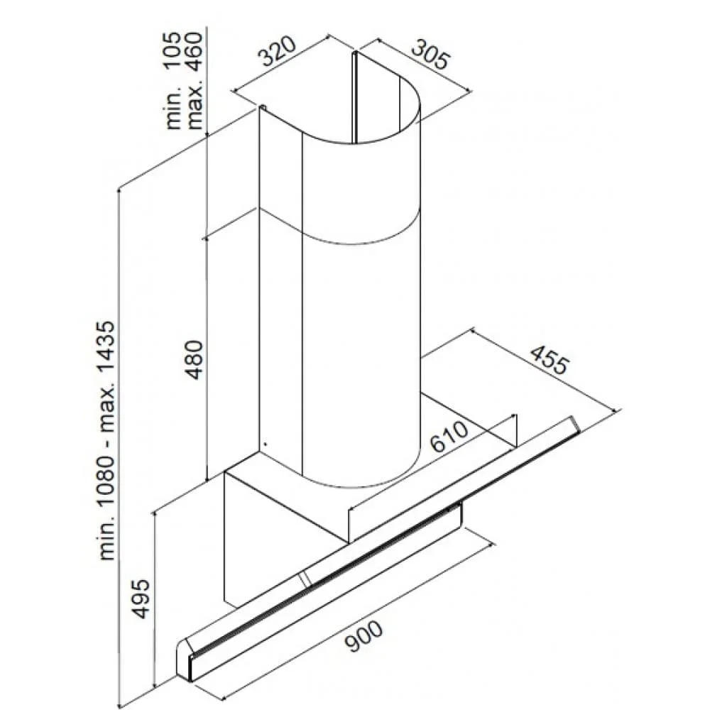 Hình ảnh bản vẽ kỹ thuật Máy Hút Khói Khử Mùi Malloca Gama K3155.7 Áp Tường
