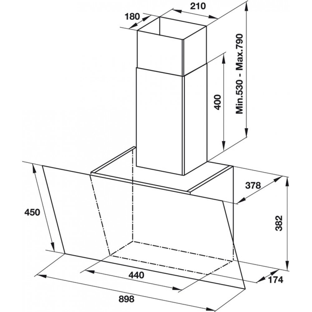 Hình ảnh bản vẽ kỹ thuật Máy Hút Khói Khử Mùi Malloca Gama K3155.7 Áp Tường