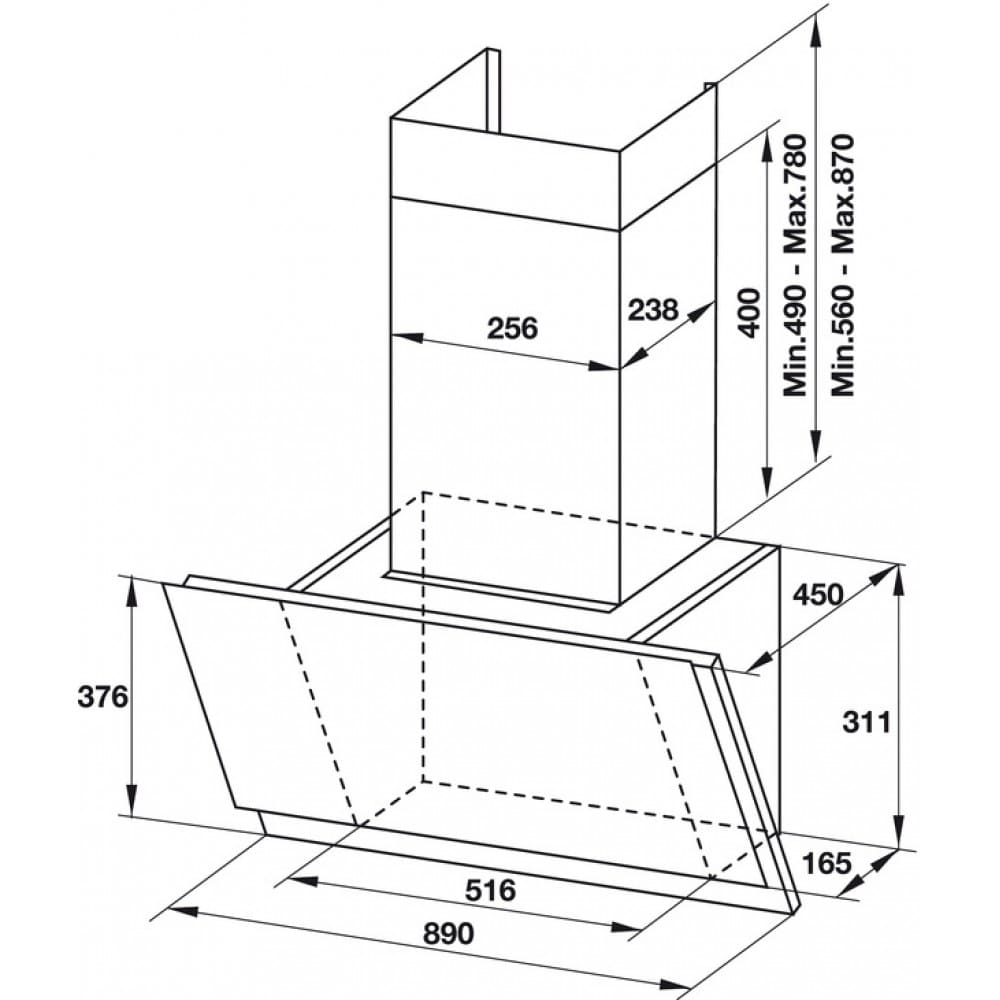 Hình ảnh bản vẽ kỹ thuật Máy Hút Khói Khử Mùi Malloca Gama K3155.7 Áp Tường