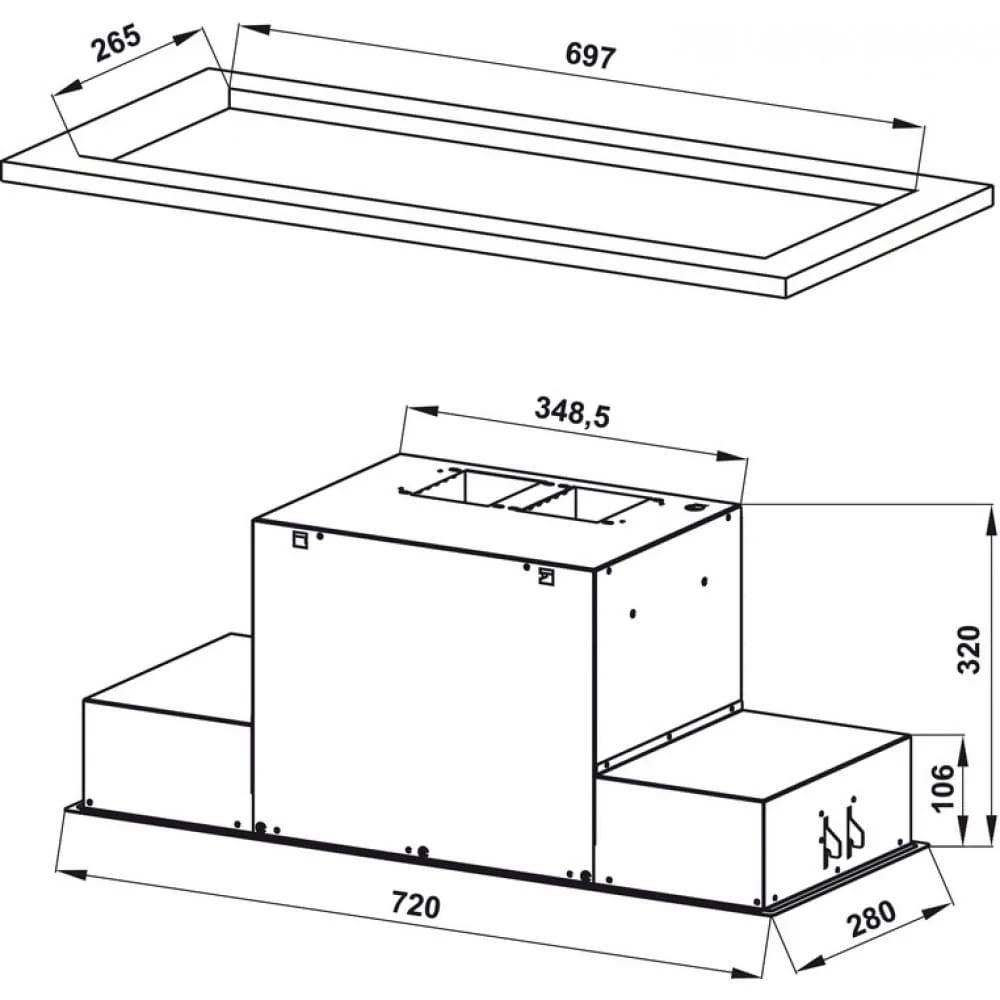 hình ảnh bản vẽ Máy Hút Khói Khử Mùi Malloca CONCRETE K-400 Đảo