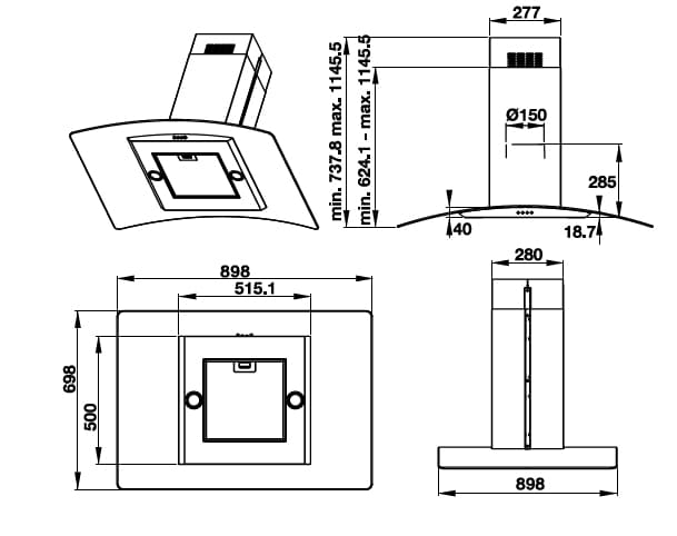 hình ảnh bản vẽ Máy Hút Khói Khử Mùi Malloca CONCRETE K-400 Đảo