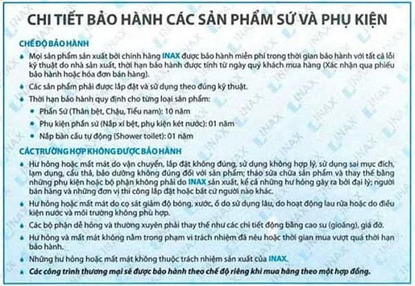 Chế Độ Bảo Hảnh Thiết Bi Vệ Sinh Inax Như Thế Nào?