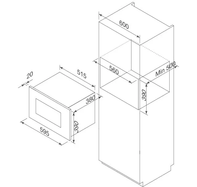 Hình ảnh bản vẽ kỹ thuật Lò Vi Sóng Teka MWE 210G 40590430 Kết Hợp Nướng Độc Lập