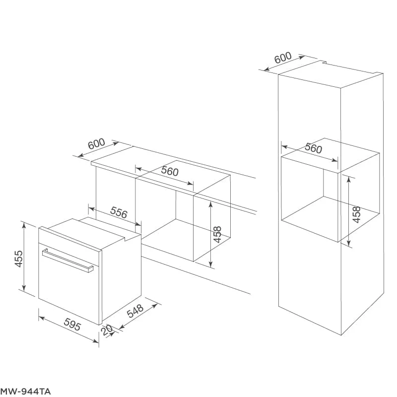 Hình ảnh bản vẽ kỹ thuật Lò Vi Sóng Teka MWE 210G 40590430 Kết Hợp Nướng Độc Lập