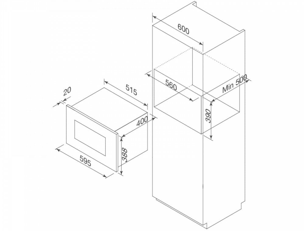 Hình ảnh bản vẽ kỹ thuật Lò Vi Sóng Teka MWE 210G 40590430 Kết Hợp Nướng Độc Lập