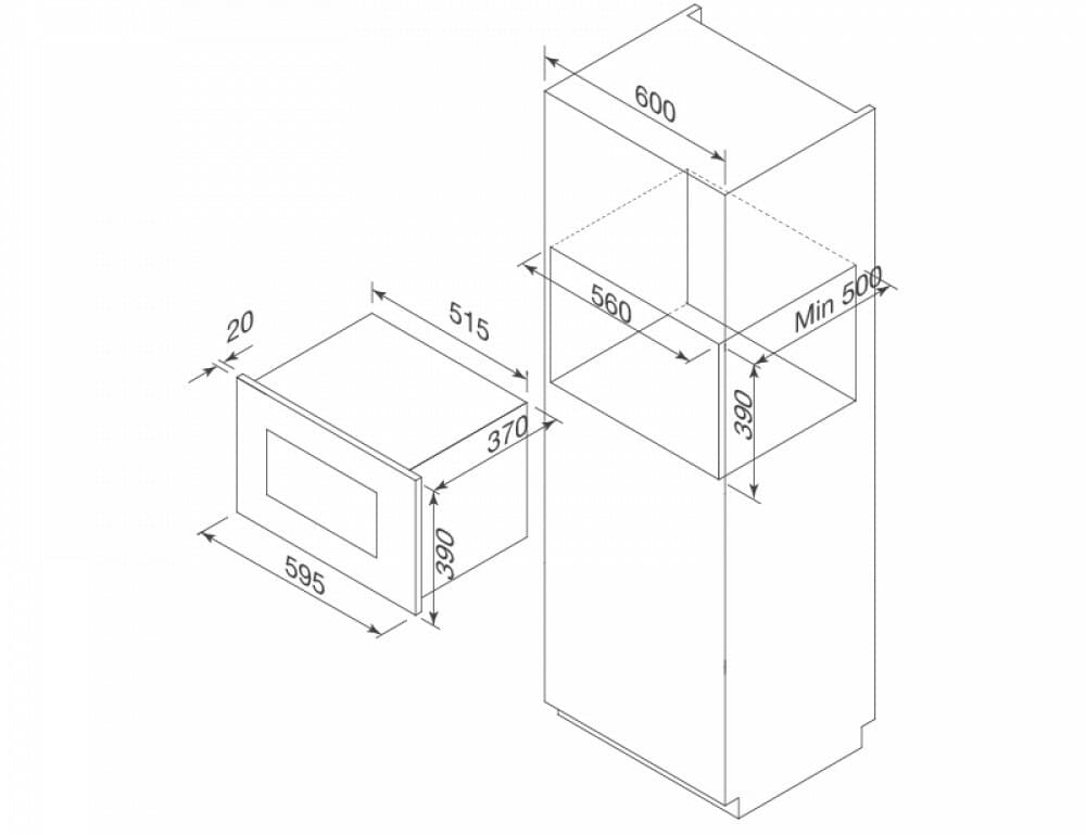 Hình ảnh bản vẽ kỹ thuật Lò Vi Sóng Teka MWE 210G 40590430 Kết Hợp Nướng Độc Lập