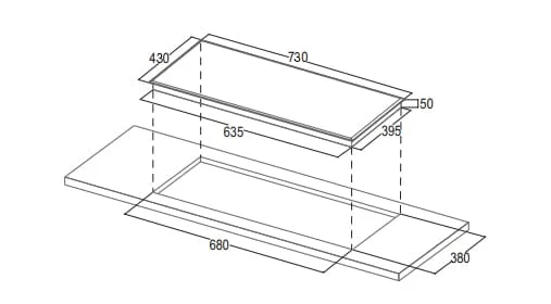 Hình ảnh bản vẽ kỹ thuật Bếp Điện Từ Hafele HC-IHH80A 539.66.698 Kết Hợp Hút Mùi 2 Vùng Nấu