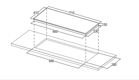 Hình ảnh bản vẽ kỹ thuật Bếp Điện Từ Hafele HC-IHH80A 539.66.698 Kết Hợp Hút Mùi 2 Vùng Nấu 