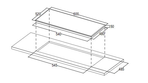 Hình ảnh bản vẽ kỹ thuật Bếp Điện Từ Hafele HC-IHH80A 539.66.698 Kết Hợp Hút Mùi 2 Vùng Nấu 