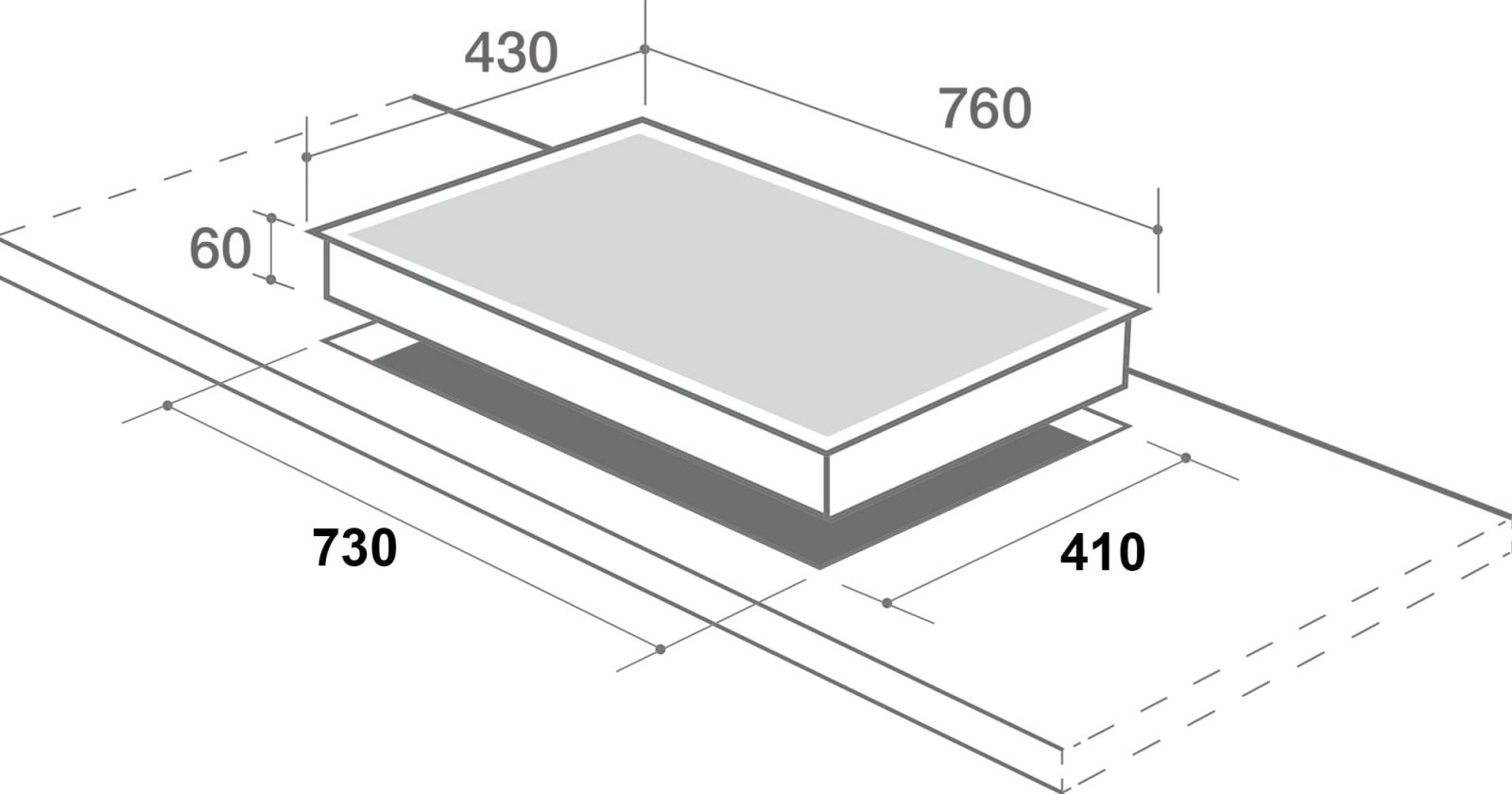 Hình ảnh bản vẽ kỹ thuật Bếp Điện Từ Hafele HC-IHH80A 539.66.698 Kết Hợp Hút Mùi 2 Vùng Nấu 