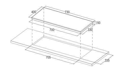 Hình ảnh bản vẽ kỹ thuật Bếp Điện Từ Hafele HC-IHH80A 539.66.698 Kết Hợp Hút Mùi 2 Vùng Nấu 