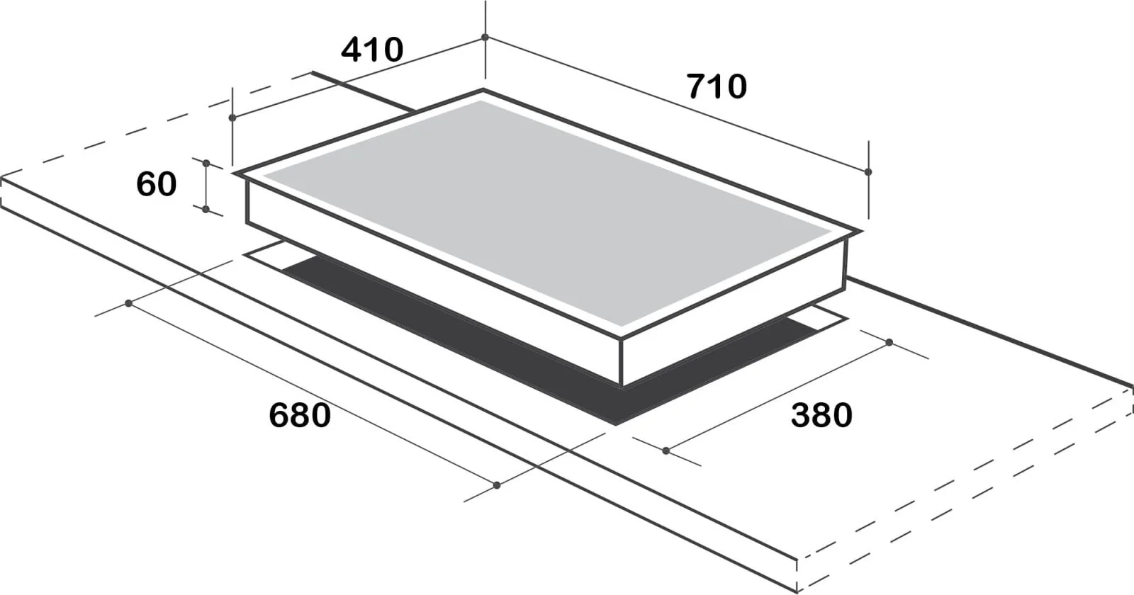 Hình ảnh bản vẽ kỹ thuật Bếp Điện Từ Hafele HC-IHH80A 539.66.698 Kết Hợp Hút Mùi 2 Vùng Nấu