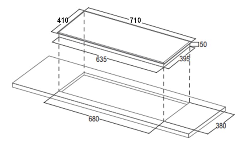 Hình ảnh bản vẽ kỹ thuật Bếp Điện Từ Hafele HC-IHH80A 539.66.698 Kết Hợp Hút Mùi 2 Vùng Nấu 