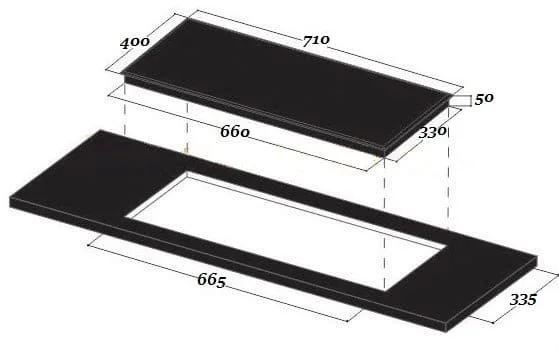 Hình ảnh bản vẽ kỹ thuật Bếp Điện Từ Hafele HC-IHH80A 539.66.698 Kết Hợp Hút Mùi 2 Vùng Nấu 