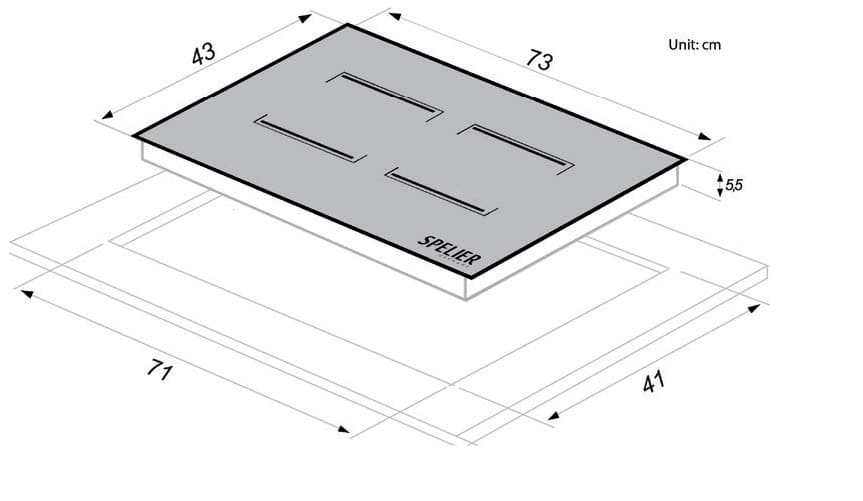 Hình ảnh bản vẽ kỹ thuật Bếp Điện Từ Hafele HC-IHH80A 539.66.698 Kết Hợp Hút Mùi 2 Vùng Nấu 