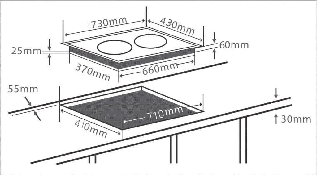 hình ảnh bản vẽ kỹ thuật Bếp từ đôi Arber AB550