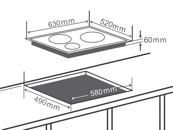 Hình ảnh bản vẽ kỹ thuật BẾP ĐIỆN TỪ CHEFS EH-MIX545 3 Vùng Nấu