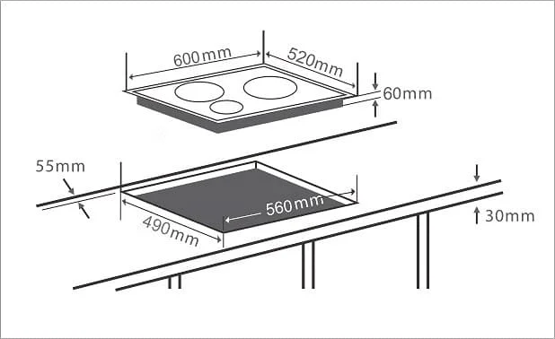 hình ảnh bản vẽ kỹ thuật Bếp từ đôi Arber AB550